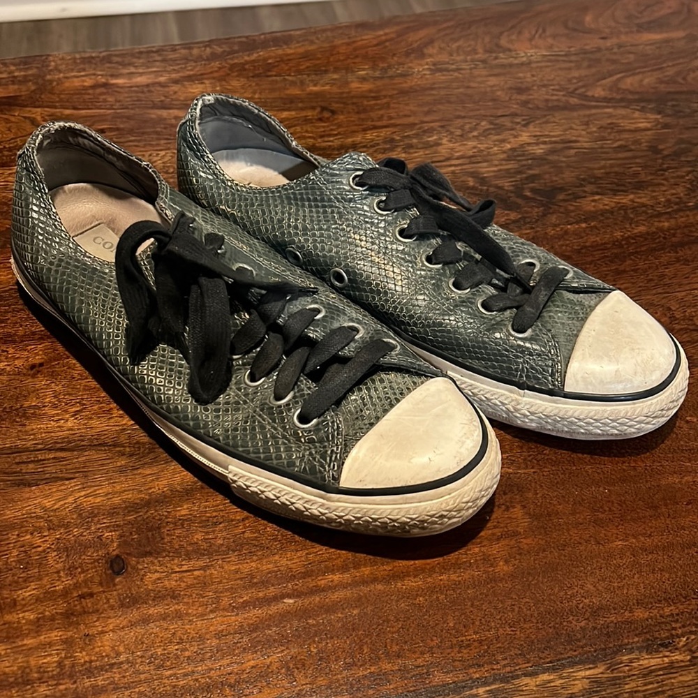 Converse x john varvatos green leather snakeskin pattern all stars!